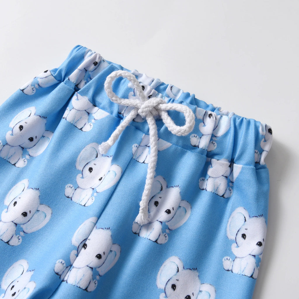 Newborn Baby Boy Clothes Infant Boys Long Sleeve Cartoon Elephant Print Romper Pants Hat 3pcs Outfits Set