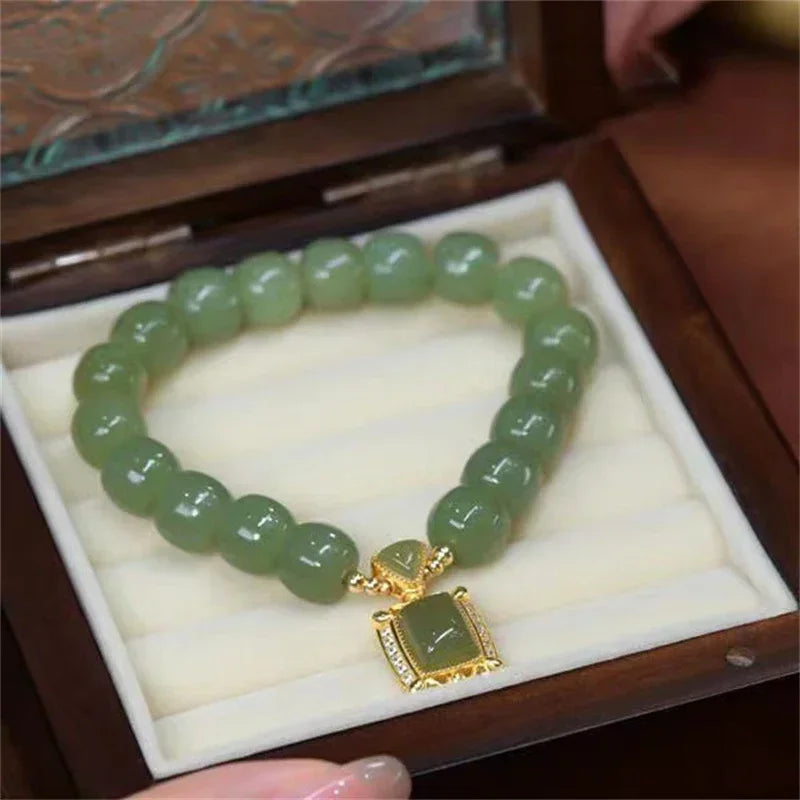 New Retro Imitation Jade Pendant Beaded Bracelet Fashion Women Elegant Jewelry Accessories