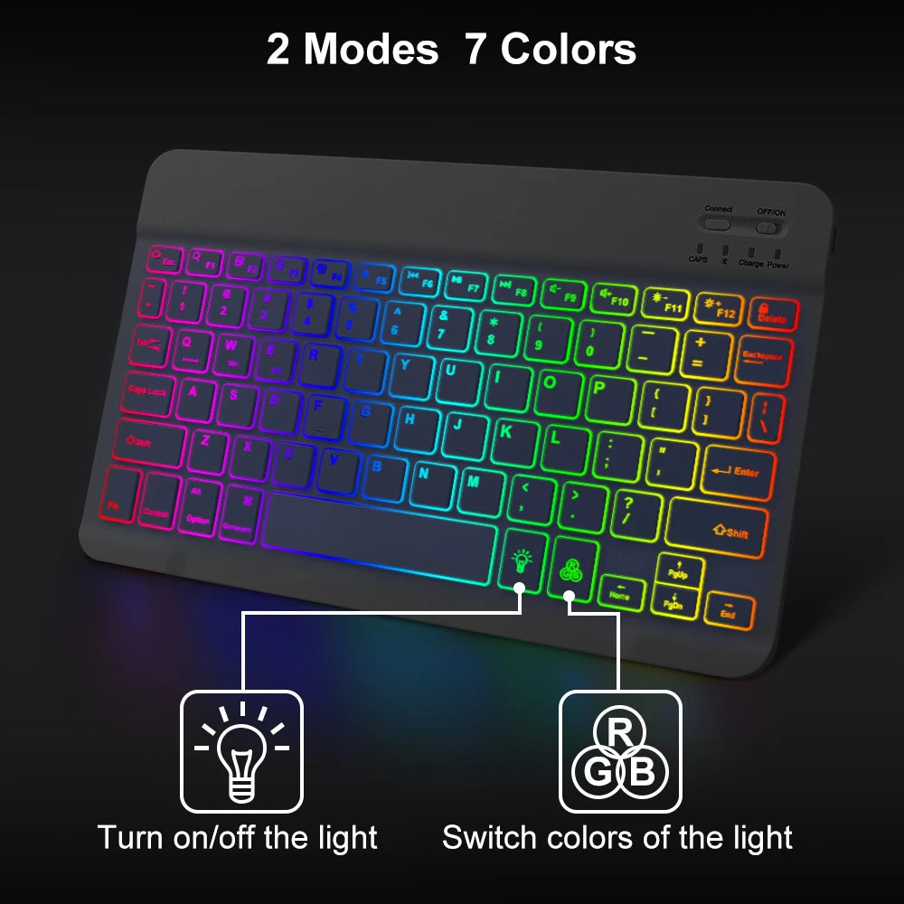 10 inch RGB Backlit Rechargeable  Bluetooth Keyboard Wireless Keyboard Bluetooth Mini Keyboard