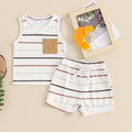 Toddler Baby Boy Ribbed Outfits Striped Sleeveless Round Neck Tank Tops + Elastic Waist Shorts Summer Set