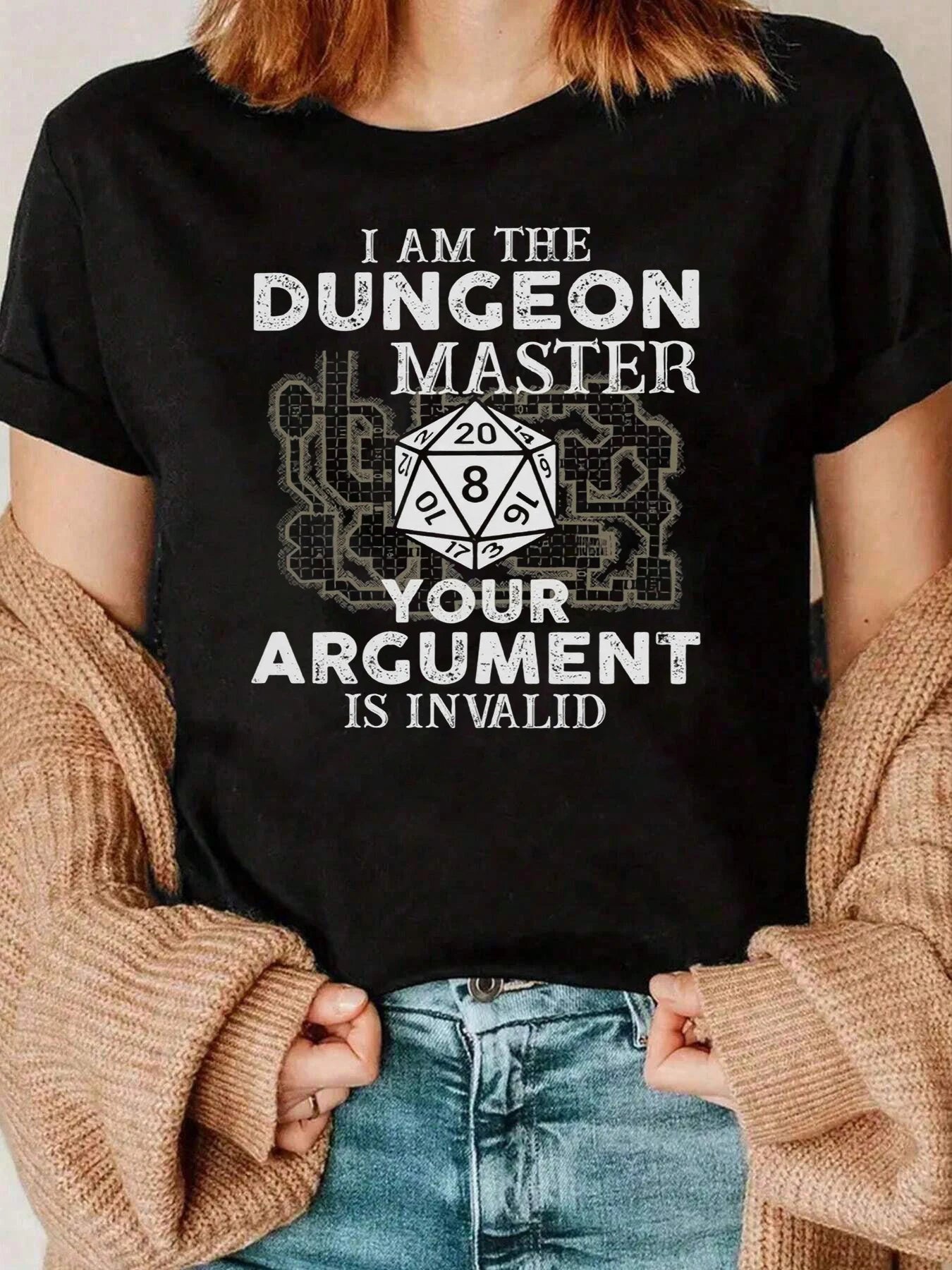 Dungeon Master D20 Dice Print T Shirt For Gaming Fans Casual Wear Women 220g