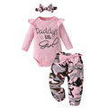 Baby Girl Clothes Long Sleeve Ruffle "Daddy's Little Girl" Tops+Camouflage Bow Pants+Headband Newborn Infant Girls Outfits Set