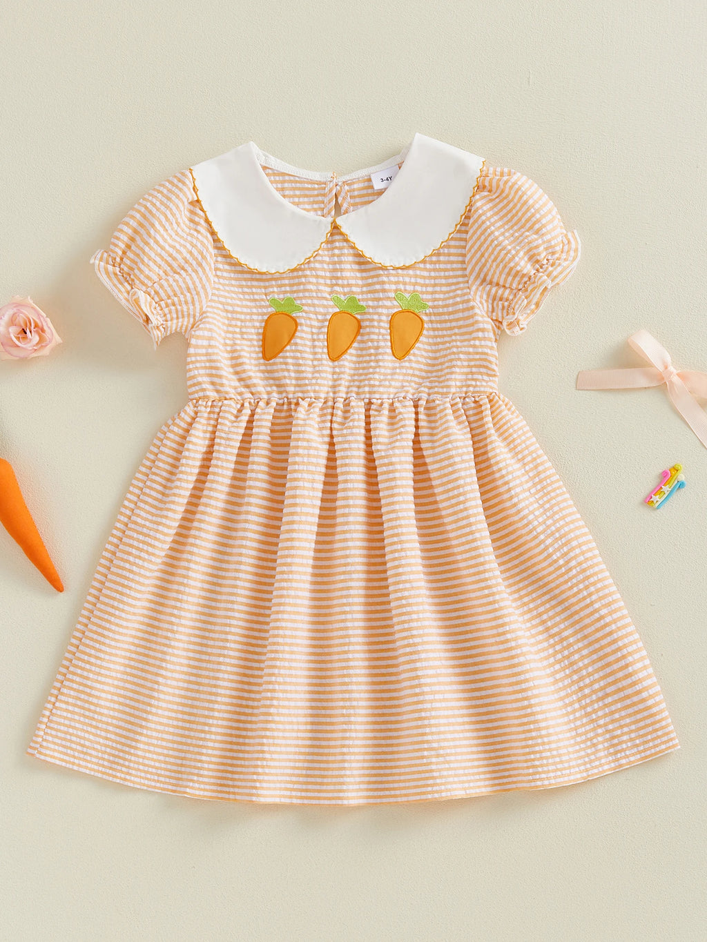 Adorable Toddler Girls Easter Bunny Print Dress with Ruffle Sleeves and Peter Pan Collar - Spring Fashion for Kids