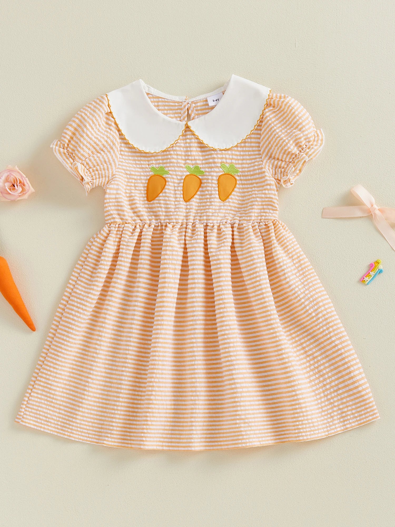 Adorable Toddler Girls Easter Bunny Print Dress with Ruffle Sleeves and Peter Pan Collar - Spring Fashion for Kids