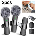 2 In 1 Wireless Lavalier Microphone Portable Audio Recording Mic for iPhone Android Live
