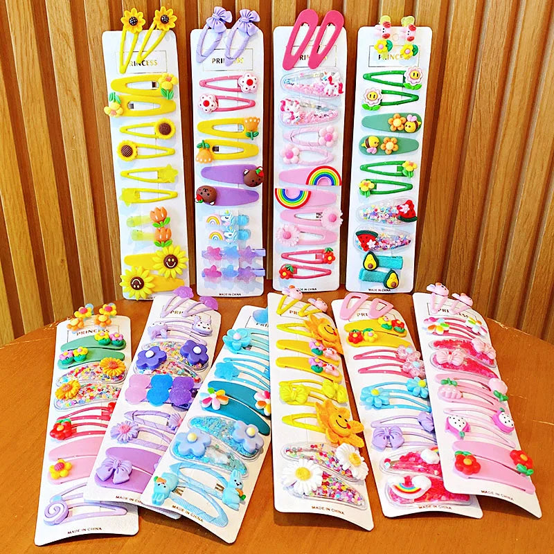 12PCS/Set New Girls Cute Colorful Cartoon Flower Hairpins Children Kids Lovely Hair Clips Barrettes Fashion Hair Accessories