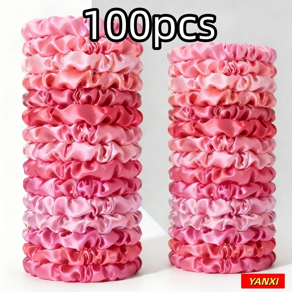 1/6/16/32/50/100pcs bulk satin scrunchies elegant pink small 6.5cm headwear hair ties accessories casual cute