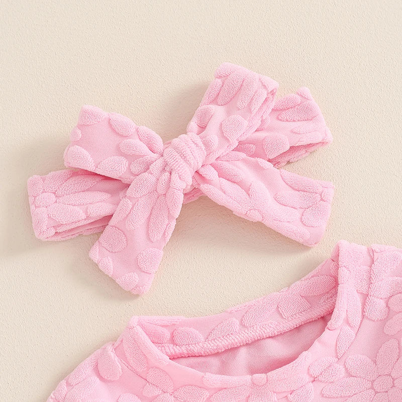 Toddler Girl Fall Outfit Daisy Embroidery Long Sleeve Sweatshirt with Elastic Waist Pants Headband Set