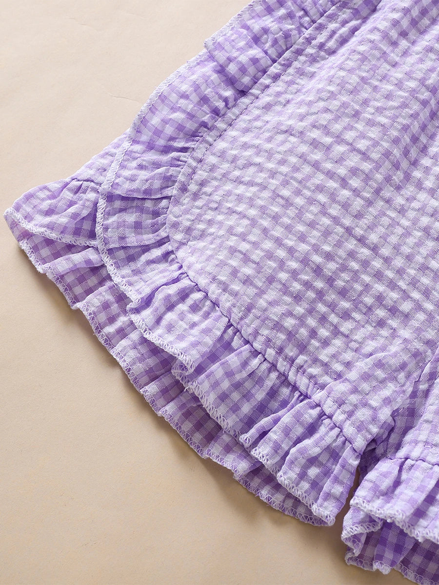 Toddler Girl Summer Shorts Plaid Pattern Lotus Edge Cute Casual Fashion Comfortable Soft Shorts