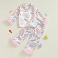Toddler Kids Baby Girl Solid Pjs Ruffle Long Sleeve Button Shirt Top and Pants Cotton Easter egg carrot Pajamas Set