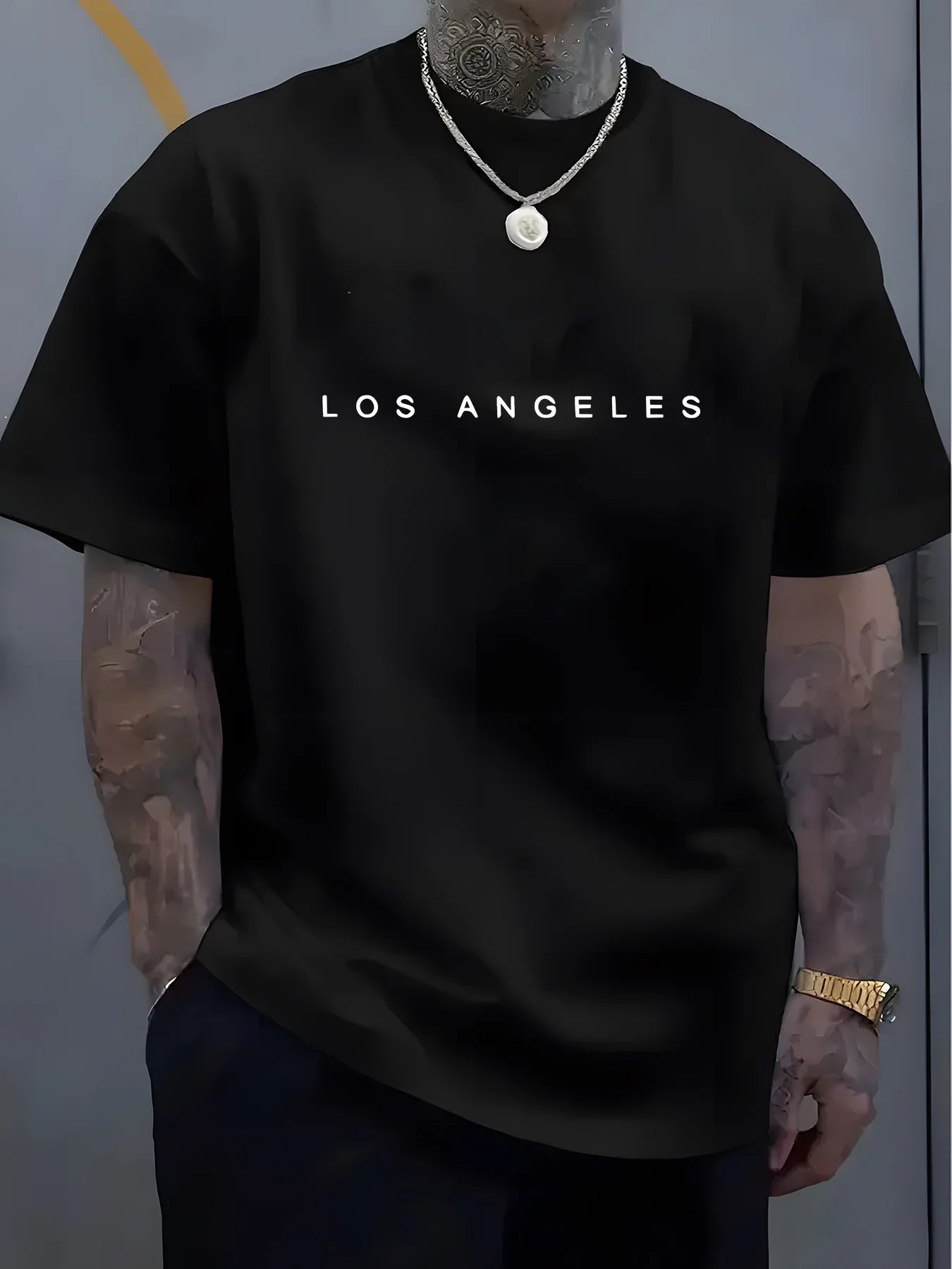 Men's Fashion Trend Round Neck T-shirt Versatile Short Sleeved Shirt Oversized