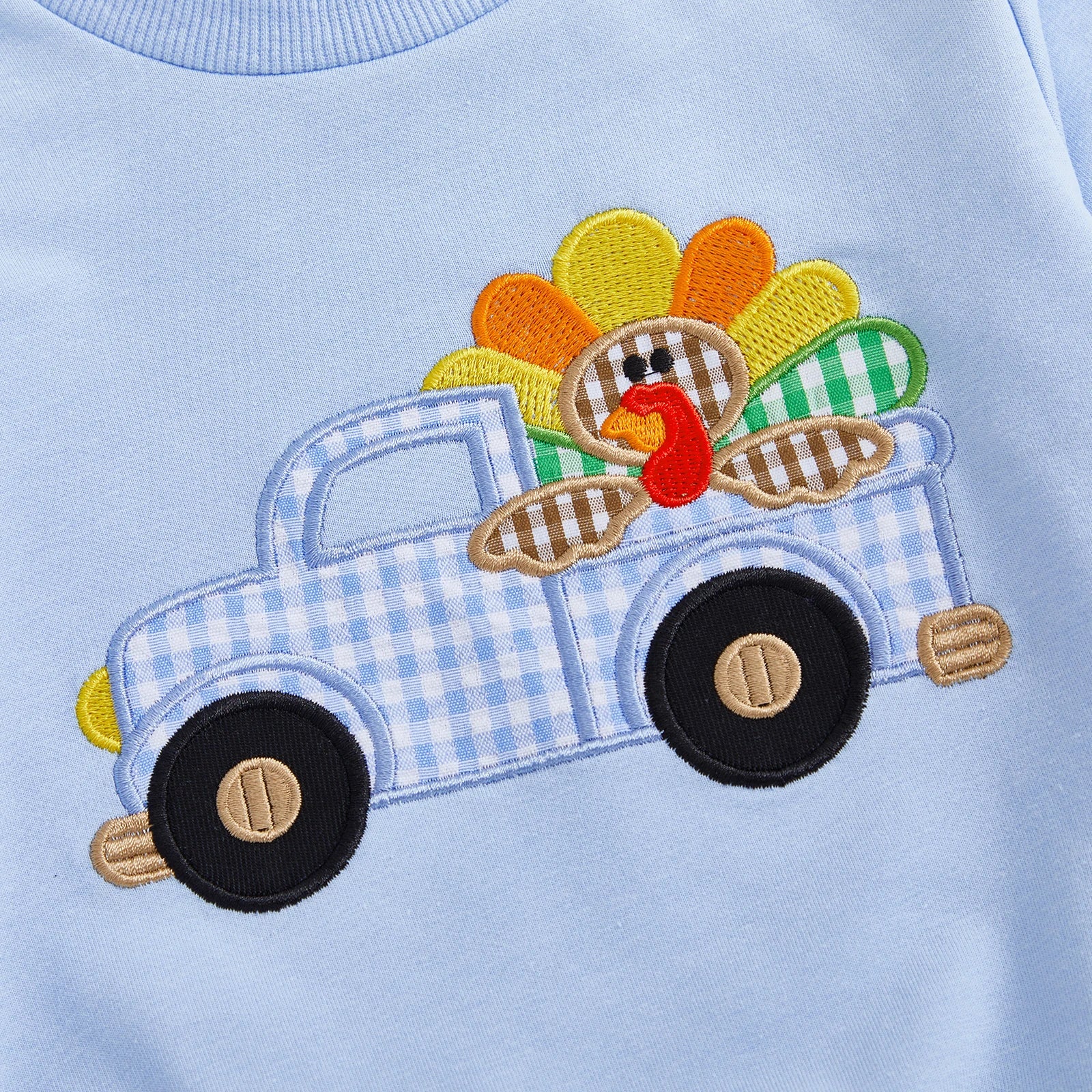 Toddler Baby Boys Outfit Long Sleeve Embroidery Turkey Sweatshirt with Plaid Pants Thanksgiving Clothes Set