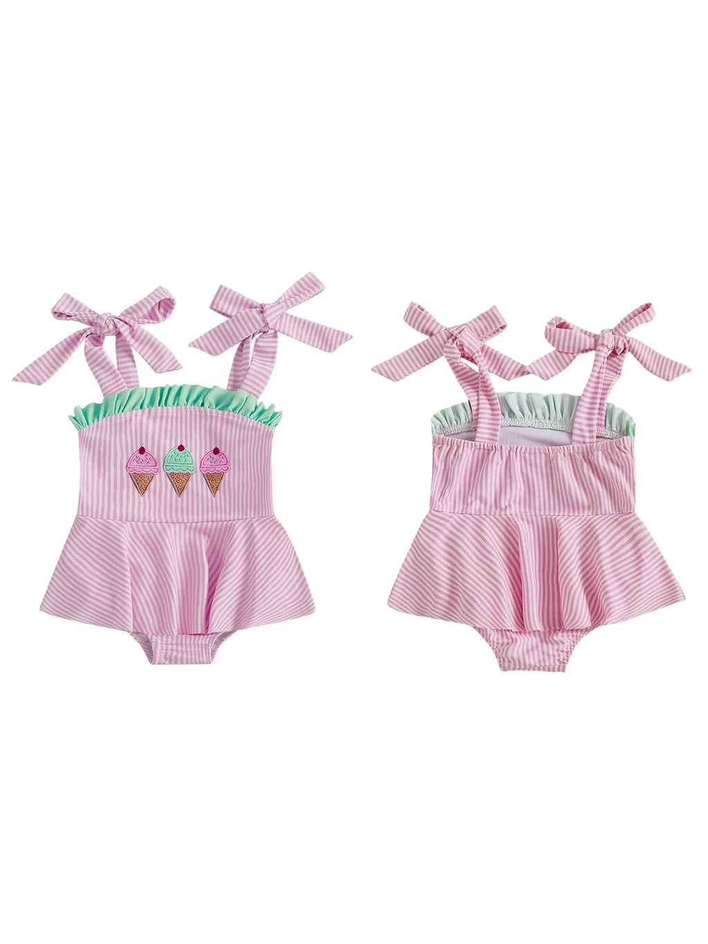 Toddler Girl  Swimsuit Floral Print Ruffle Trim Adjustable Straps Baby Girl Swimwear Beachwear Bathing Suit