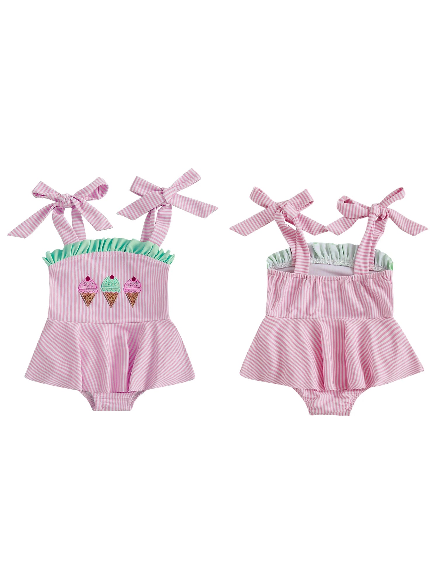 Toddler Girl  Swimsuit Floral Print Ruffle Trim Adjustable Straps Baby Girl Swimwear Beachwear Bathing Suit