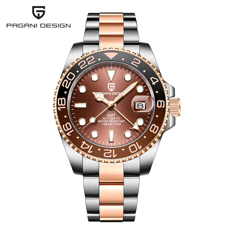 DESIGN 40mm Automatic GMT Wristwatch Stainless Steel Waterproof Men Watch Top Brand Mechanical sports Watches Men PD-1662
