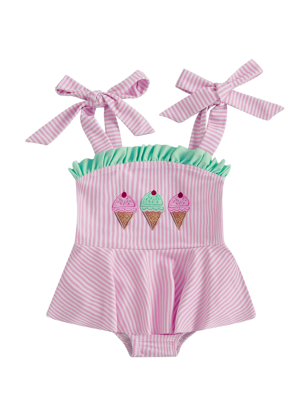 Toddler Girl  Swimsuit Floral Print Ruffle Trim Adjustable Straps Baby Girl Swimwear Beachwear Bathing Suit