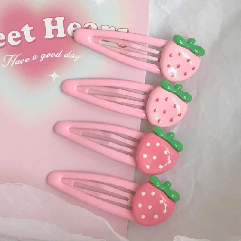 4pcs Pink Strawberry Cute Hair Clips, Suitable For Daily Use, Can Hold Bangs And Side Hair Without Hurting Hair