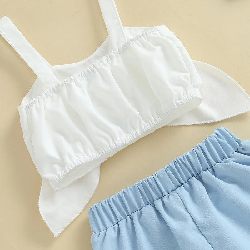 Kids 2Pcs Baby Girl Summer Outfits Sleeveless Bow Tank Tops + Shorts Skirt Set Toddler Clothes 1-5T