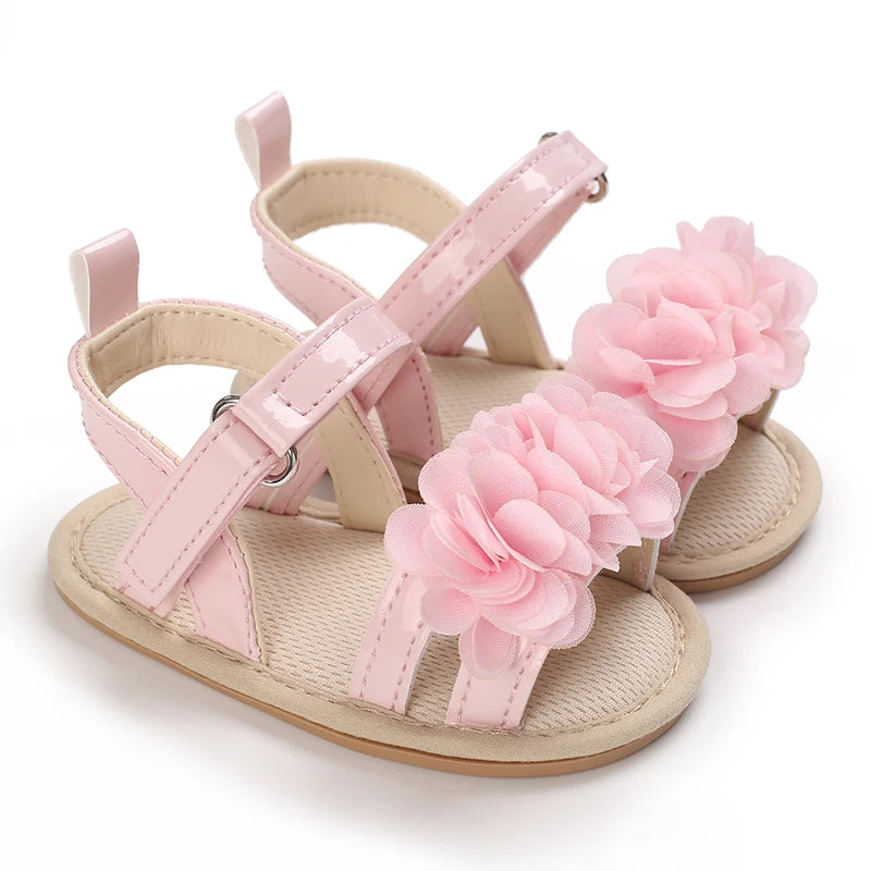Summer Western Style Baby Flower Princess Shoes Pink Open Toed Baby Girl Sandals