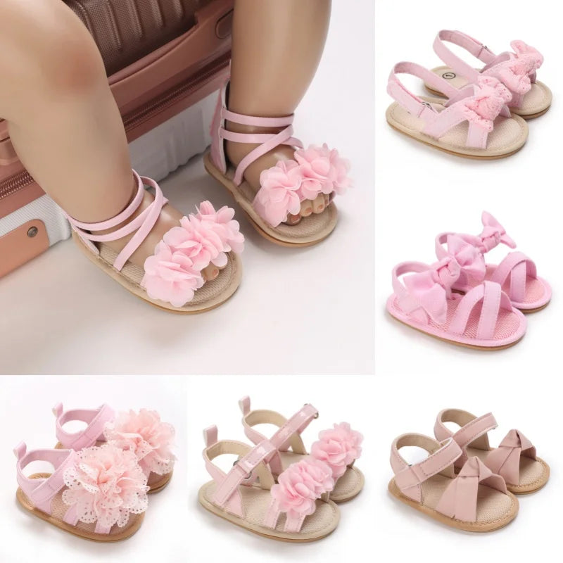 Summer Western Style Baby Flower Princess Shoes Pink Open Toed Baby Girl Sandals