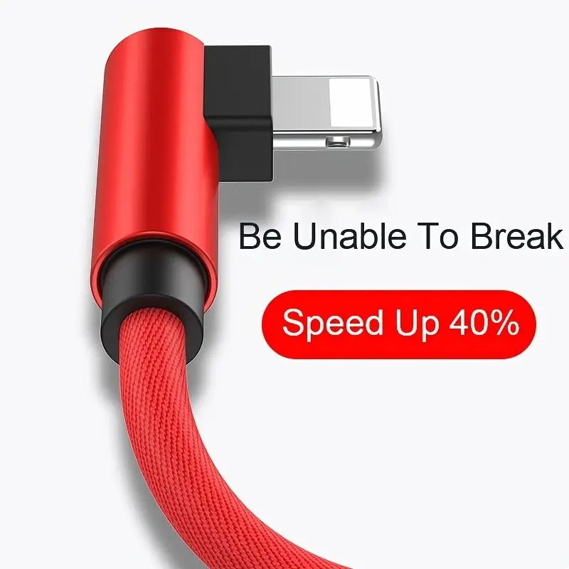 90 Degree USB Cable For IPhone 14 13 12 11 X 8 7 7plus 6 6S 5 Fast Charging Cable For IPad USB Cable L Type Data Cable