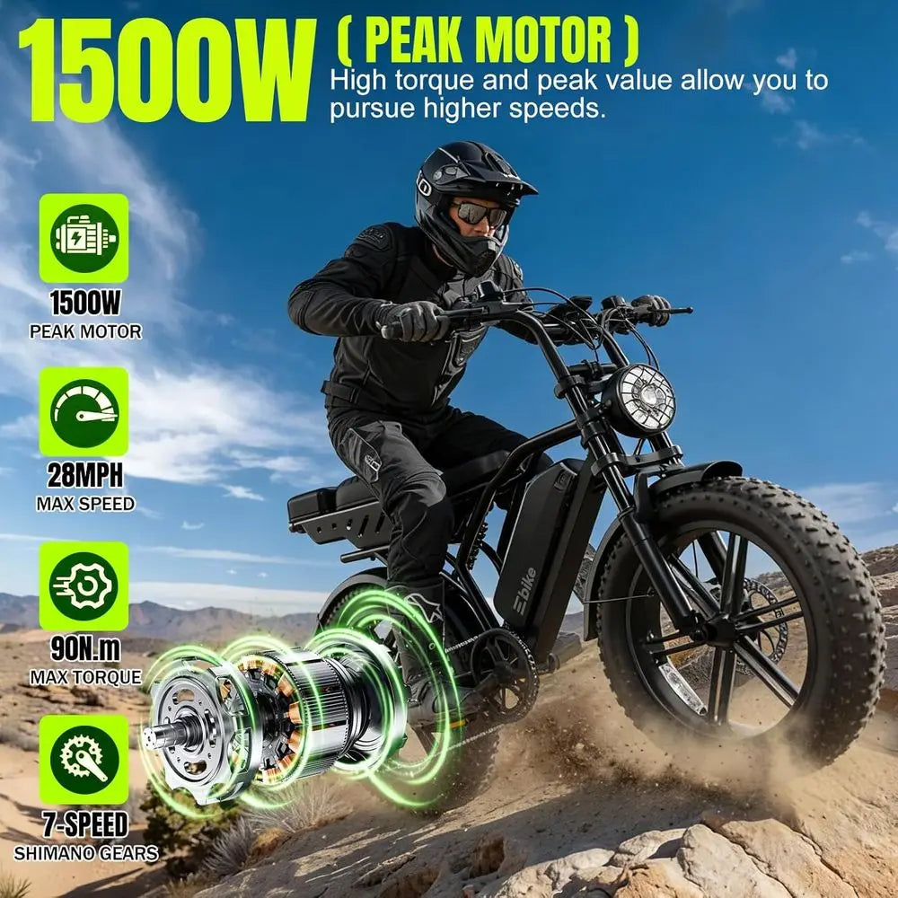 TST Electric Bike or Adults 1500W Peak 20" at Tire All-Terrain E-Bike 60/130 Miles Electric Dirt Bike - 48V 15/30AH Battery Test