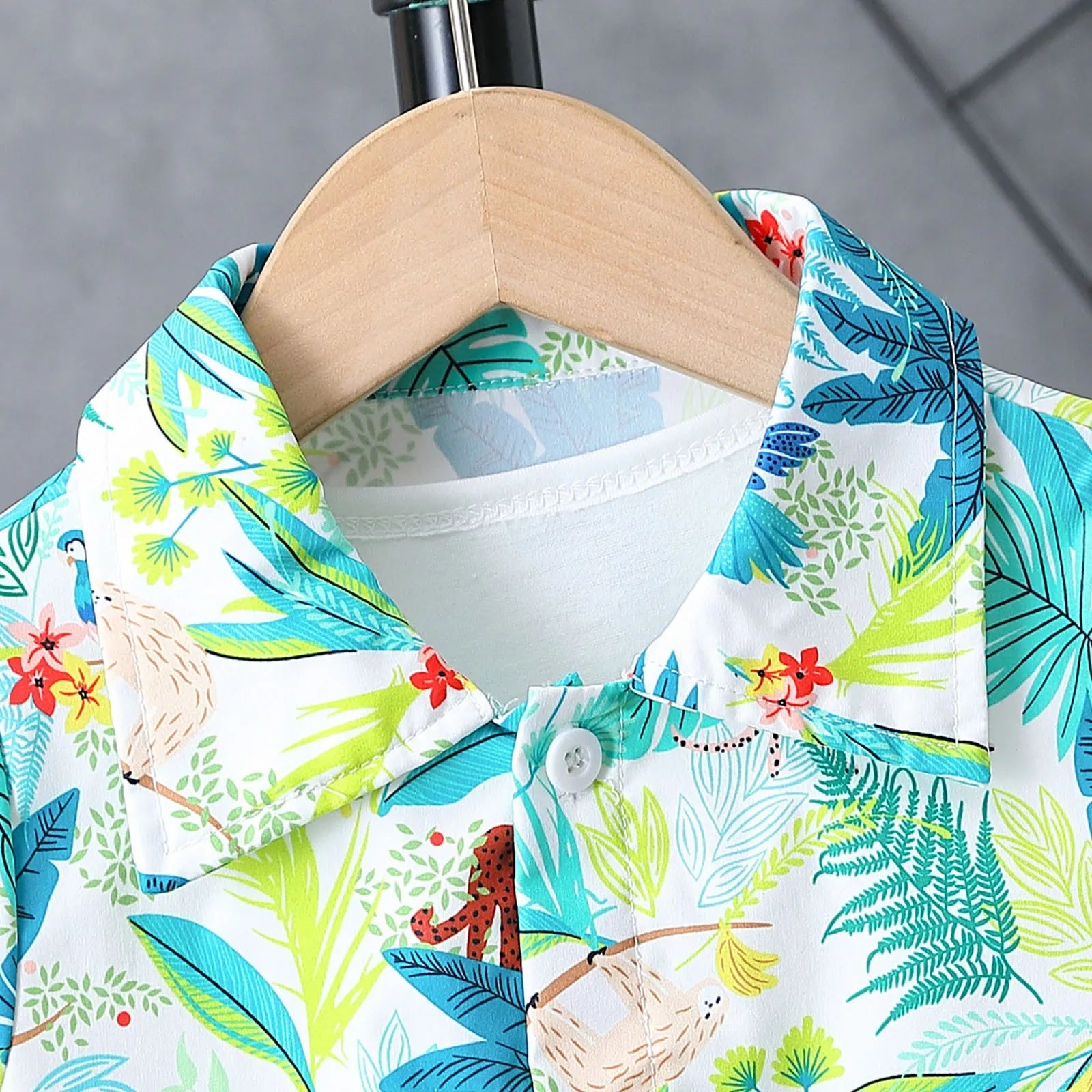 Boys Summer Beach Short Sleeved Lapel Cardigan Top Shorts Set Children Floral Shirt Shorts Children'S Baby Clothing Sets