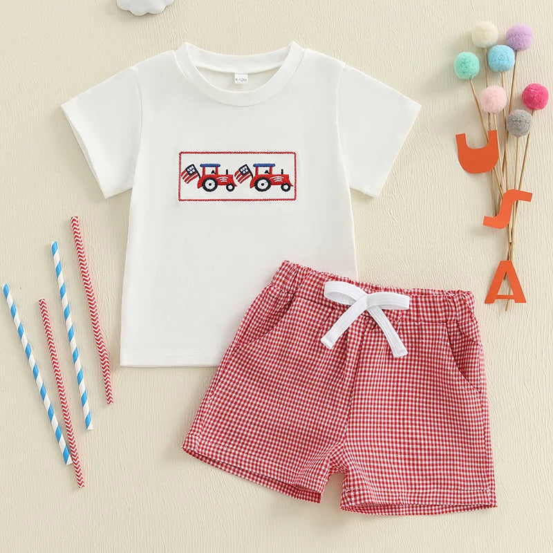 Infant Boy Patriotic Outfit American Flag Tank Top and Denim Shorts Set for 4th of July Celebration with Style