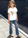 Kids Children's Cotton T-Shirt Butterfly with Inspirational Words Wing Design for Boys Girls Elegant Nature Theme Outfit