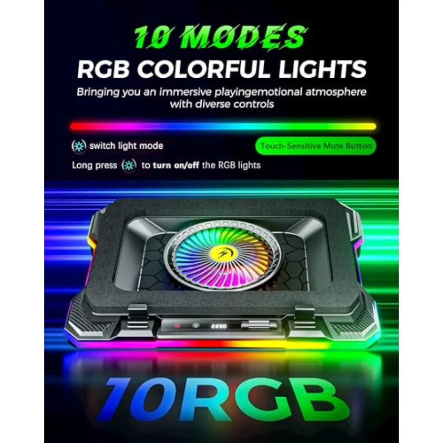 RGB Gaming Laptop Cooling Pad with 5.5 Turbo Fan Rapid Cooling for 15.6-19.3 Laptops Variable Speed Control 7 Adjustable Height