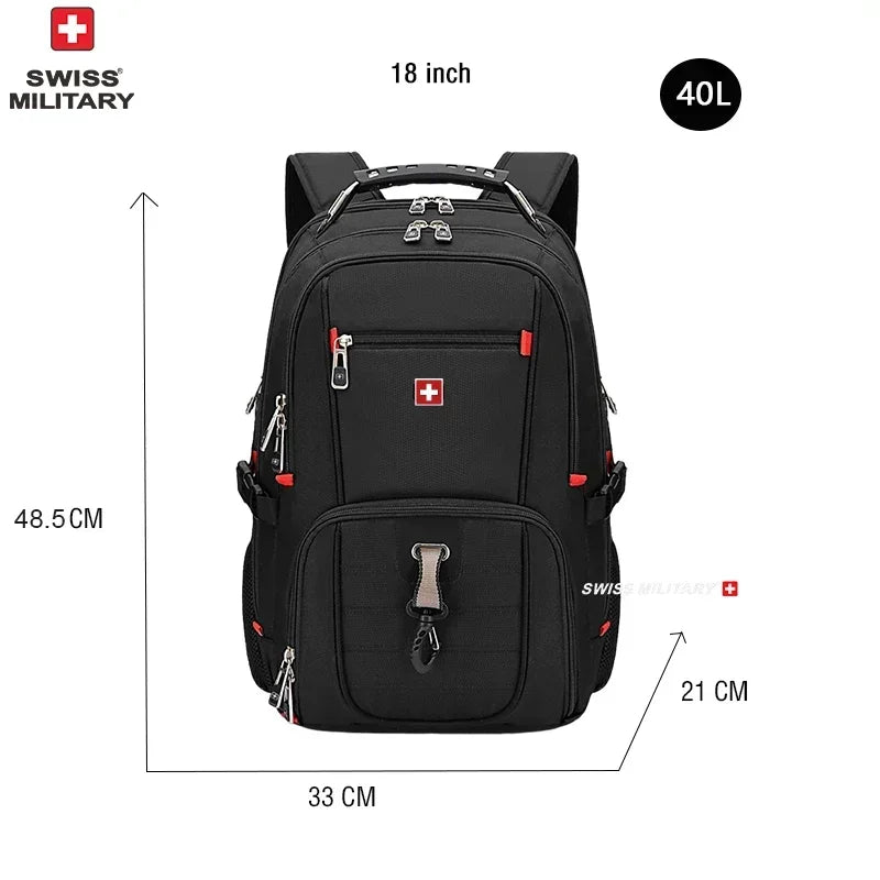 SWISS 17' Laptop Backpack Waterproof USB Charge Port Swiss-style Multifunctional Rucksack Schoolbag Mochila Hiking Travel Bag