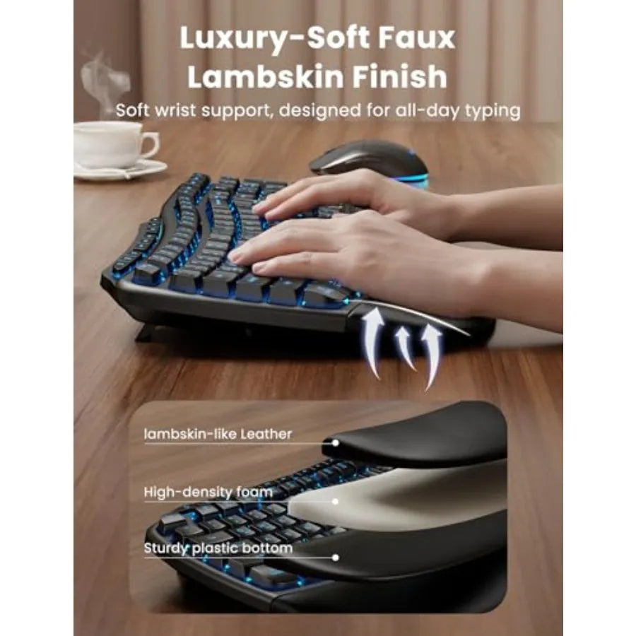 Wireless Keyboard and Mouse Combo, Rechargeable 4000mAh Backlit Keyboard with Soft Palm Rest, Wave Keys