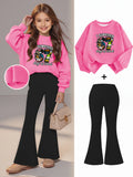 Girls Sweatshirt pants Set Six seven days of school Print Girls' clothes Long-Sleeved sweatshirt + Bell Bottom Pants Set