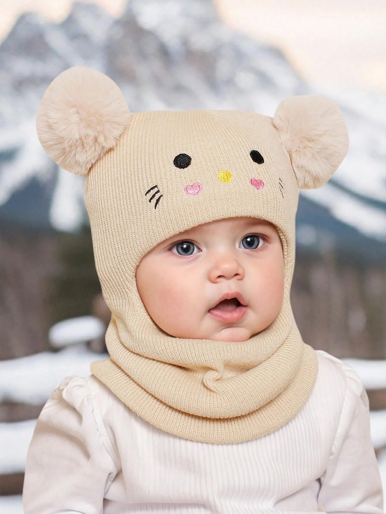 One-piece caps, scarves, ear protectors for autumn and winter, and embroidered cat headscarves for boys and girls aged 1-6