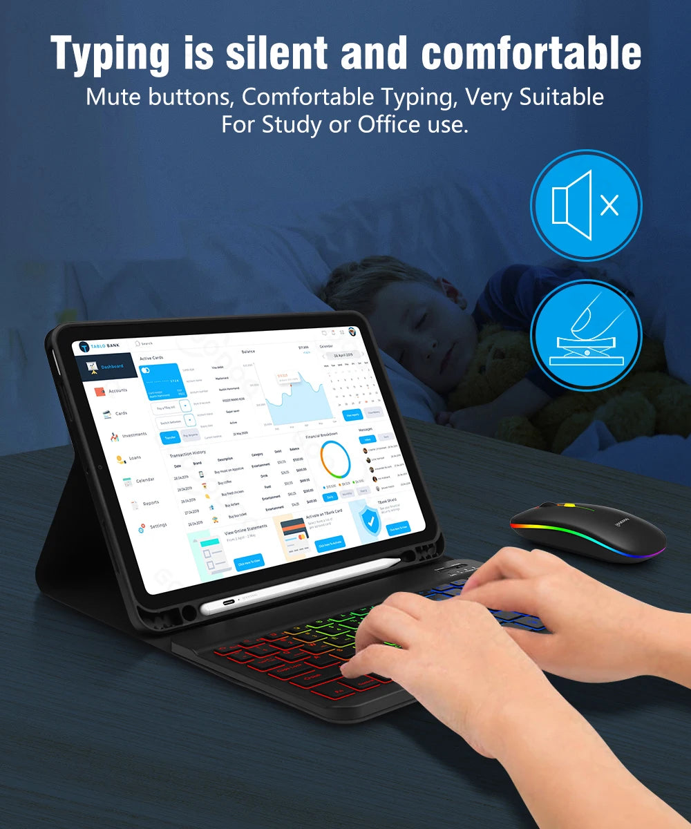 10 inch RGB Backlit Rechargeable  Bluetooth Keyboard Wireless Keyboard Bluetooth Mini Keyboard