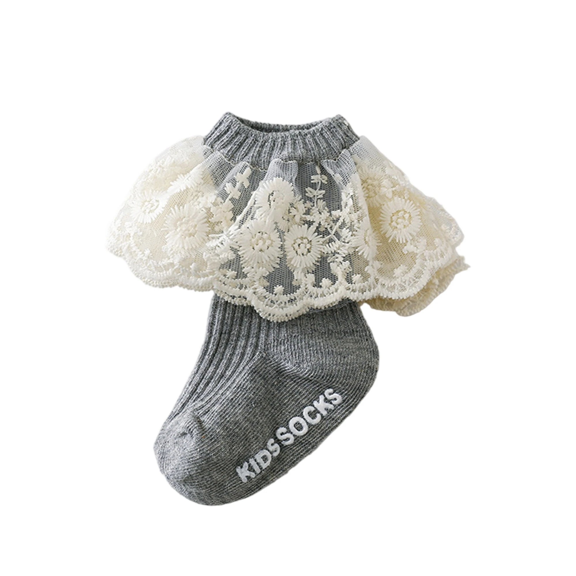Adorable Baby Girl Lace Ruffle Socks with Non-Slip Bottoms - Stylish Princess Style Infant Socks for Toddlers