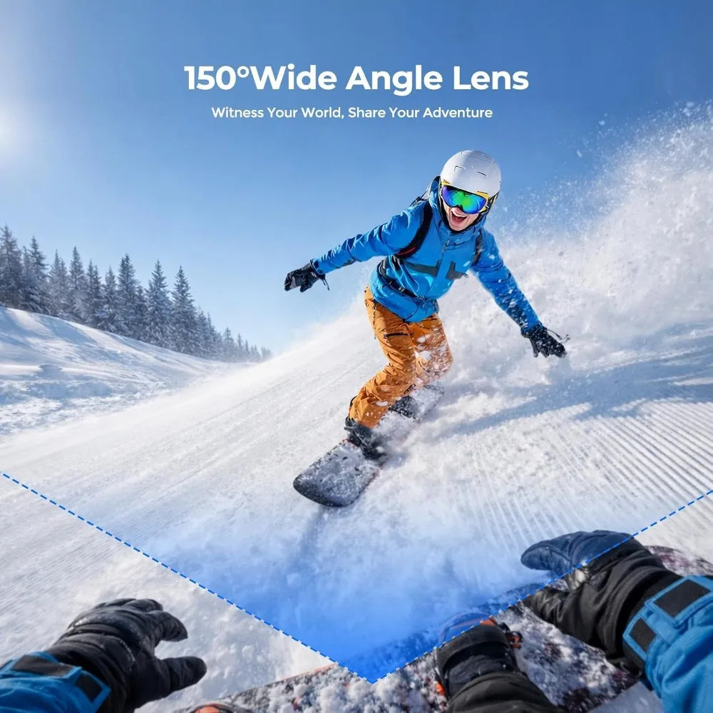 4K POV Camera with WiFi, 64GB Card, Charger Case, EIS Stabilization, Magnetic Mount, 150° Wide Angle for Sports & Vlog
