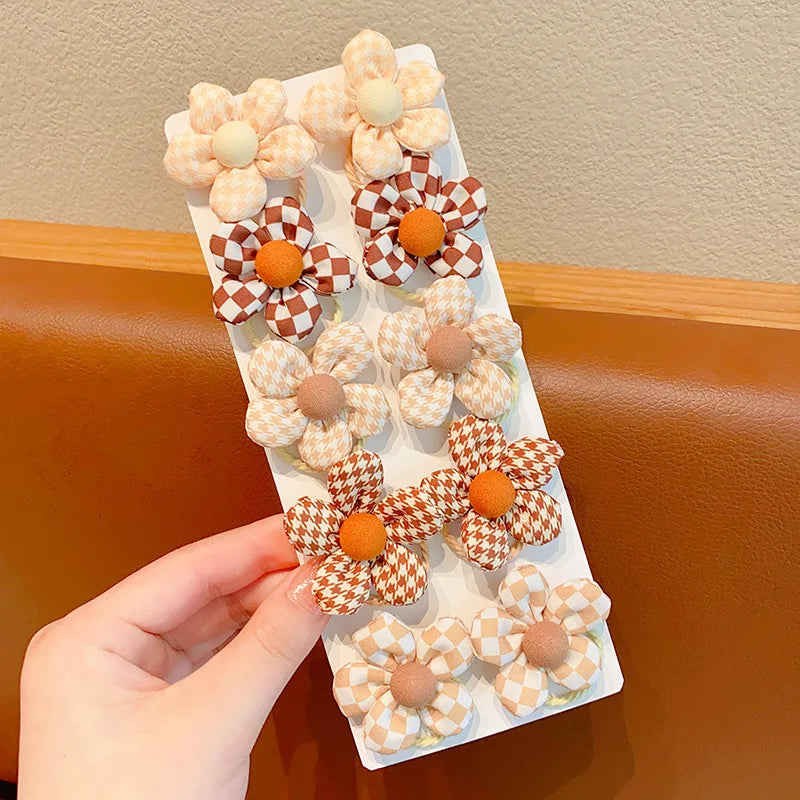 10 PCS Flower Hair Ties for Girls Cute Pink Blue Yellow Fabric Flower Bands Children Do Not Hurt Girl Hair Accessories Gift