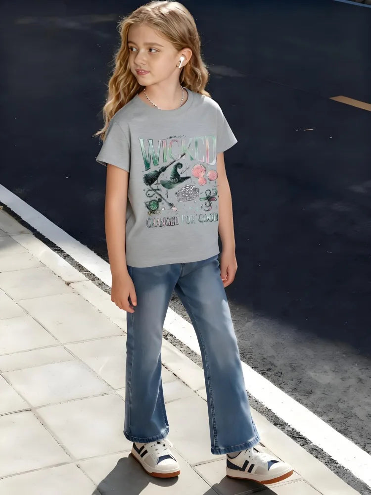 Kids Children's Cotton T-Shirt WICKED Musical Theme with Witch Hat and Crown Motif for Boys /Girls Broadway Inspired Design