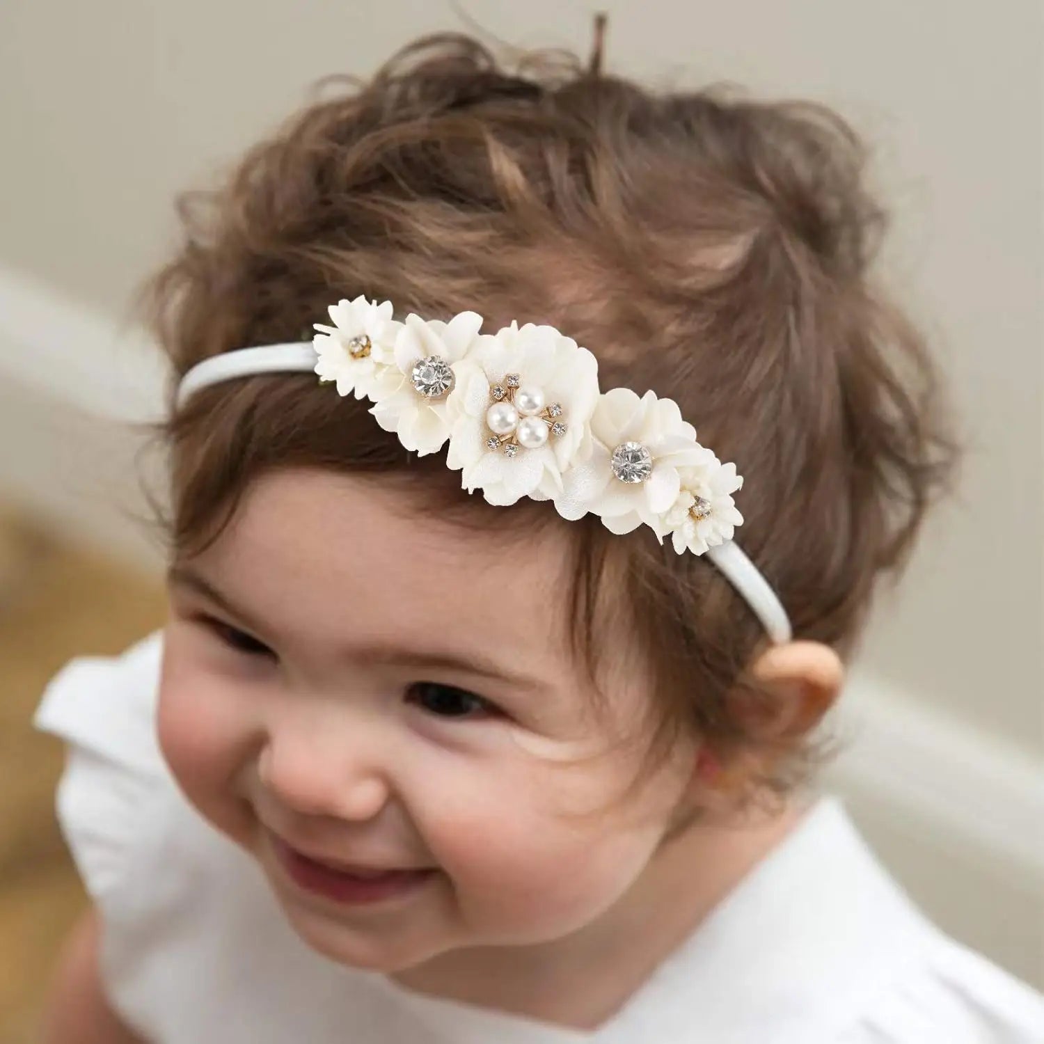 3-Pack Baby Girl Floral Headbands, Super Soft Stretchy Nylon Hair Accessories for Newborn Toddler