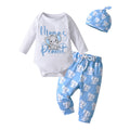 Newborn Baby Boy Clothes Infant Boys Long Sleeve Cartoon Elephant Print Romper Pants Hat 3pcs Outfits Set