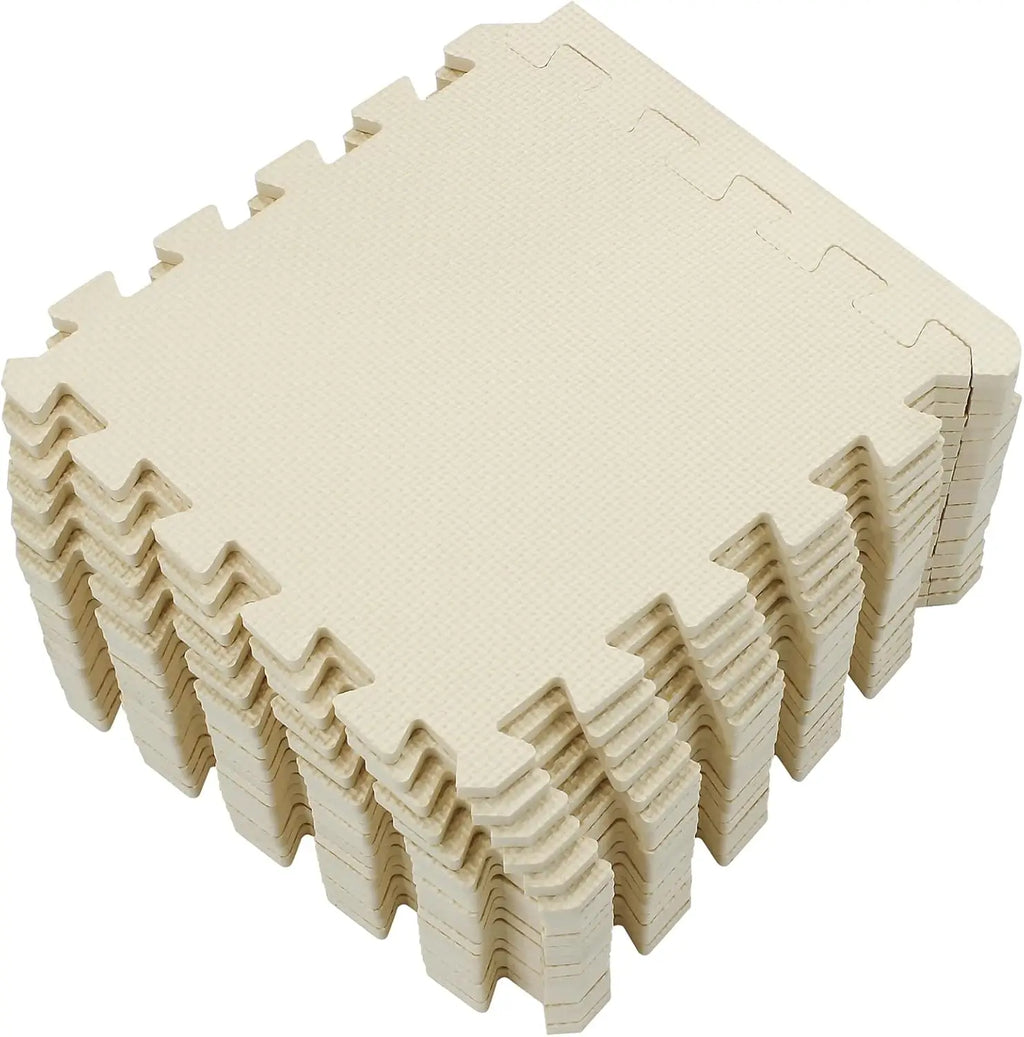18 Tiles Interlocking Puzzle Foam Play Mat with Straight Edges for Babies and Home Gym, Beige