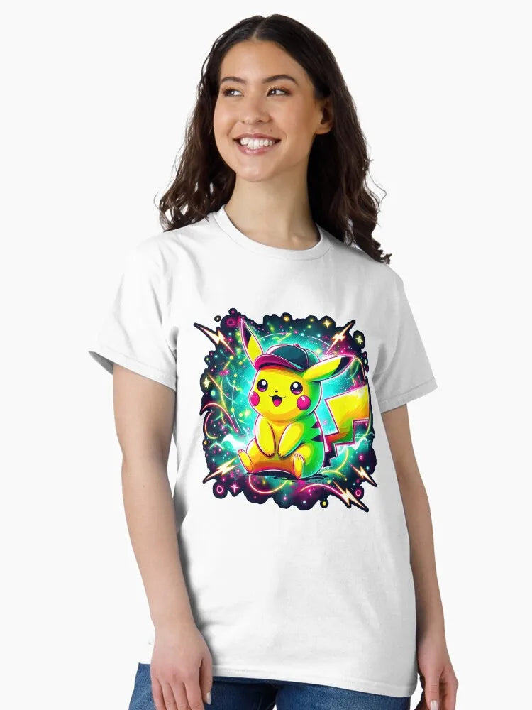 Neon Star Pikachu T-Shirt Psychedelic Pokémon Graphic  for Men /Women Trendy Streetwear