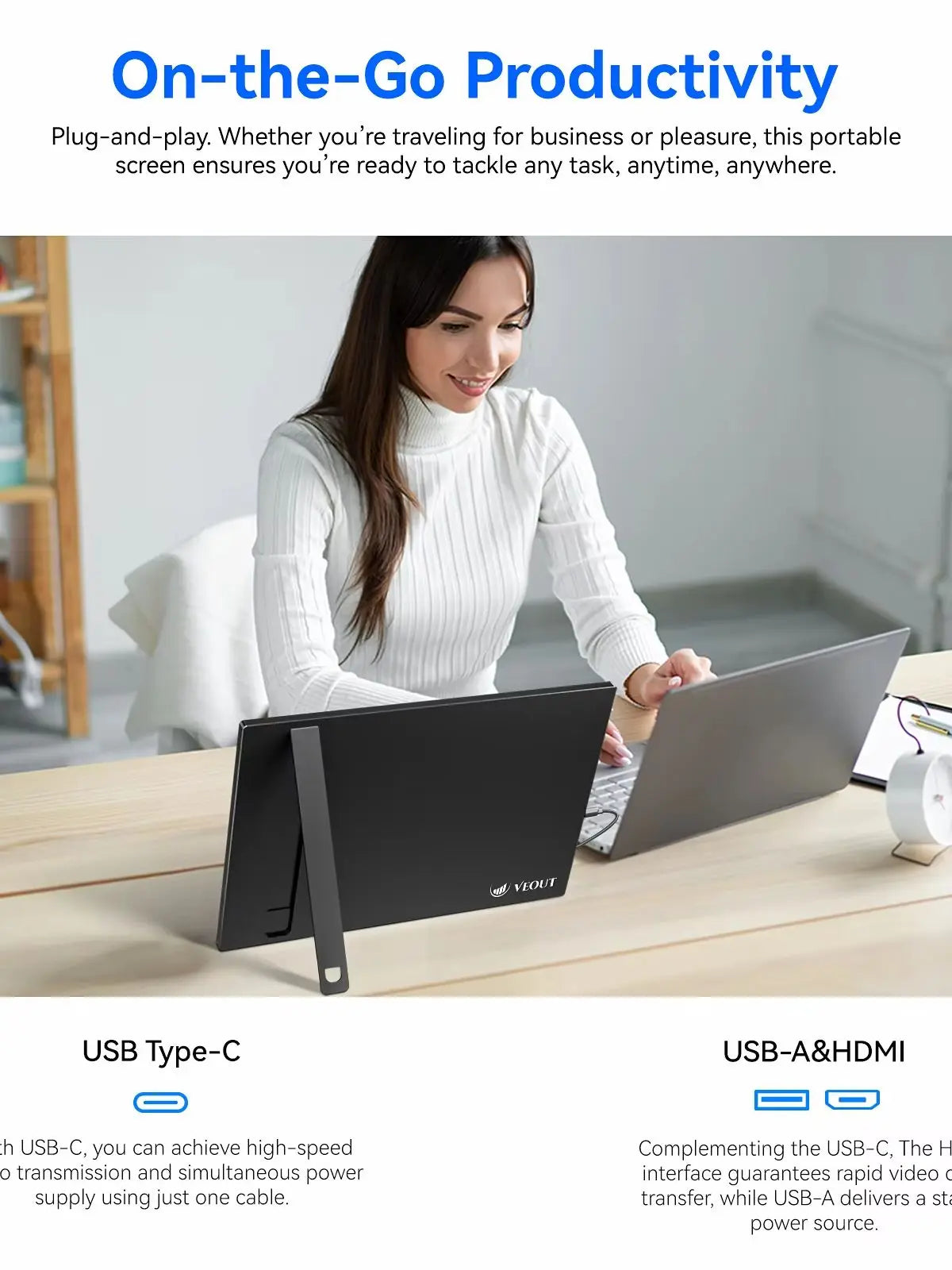 16“portable monitor 1920*1200P IPS,USB-C/HDMI, Free Syn 0.3" Ultra-Slim,Kickstand,4 Colors-Ideal for Gaming, Travel & Office