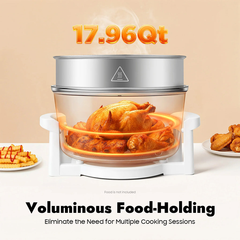 110V 17.96Qt Air Fryer 1200-1400W 360° Hot Air Circulation Oil-Free Cooker with Grill Rack for Home Kitchen