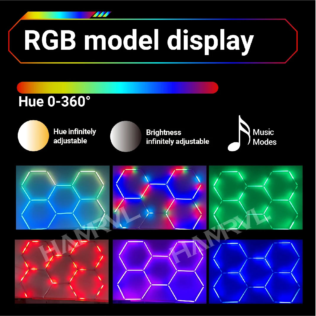 RGB Hexagon LED Decor for Gaming ambient light Sound pickup Color Change lighting Gym Room Party Club Wall Panel Garage Ceiling