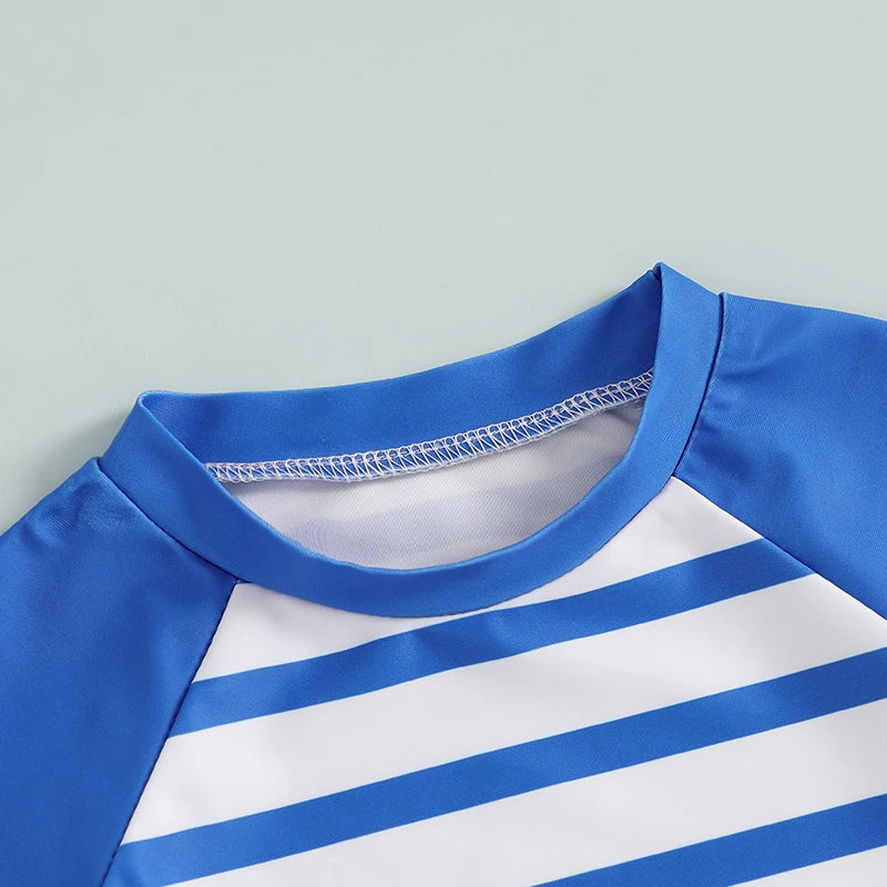 Boys Ocean Adventure Rash Guard Swim Set Tropical Fish Print Short Sleeve T-shirt with Board Shorts and Sun Hat Swimwear