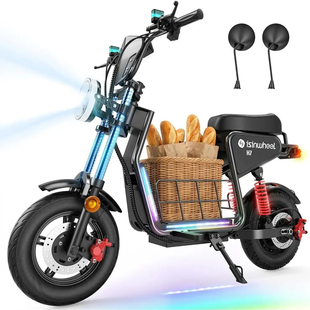 H7 Electric ycle with Seat, 43 Miles Range & 35 MPH High Speed, 15" at Tire Scooter or Adult with Mood Lights, NC Start, 1500W M
