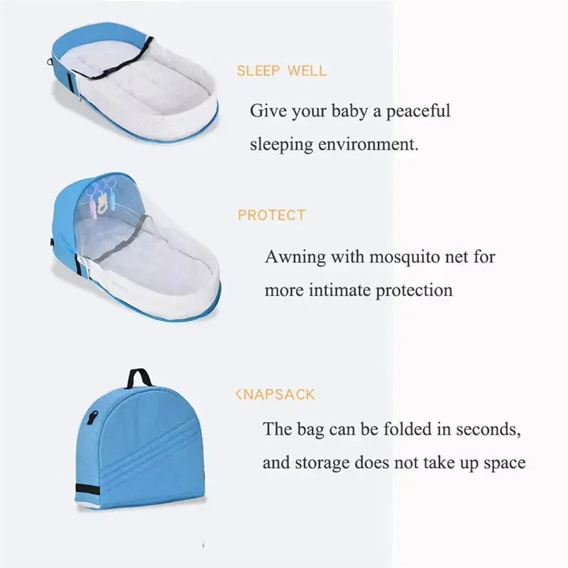 Portable Newborn Baby Bed - Travel Crib, Foldable Anti-Stress Bassinet for Baby