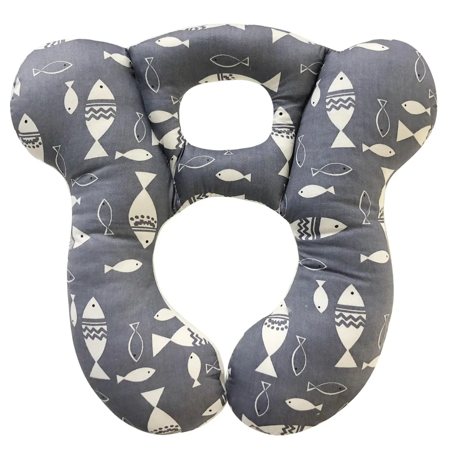 Soft Baby Travel Pillow for Car Seat and Stroller, Comfortable Kids Cushion with Cute Gray Fish Design